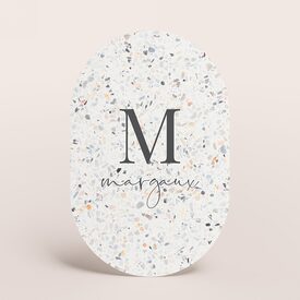 ovaal communiekaartje terrazzo blauw met initiaal TA1227-2400041-15 1