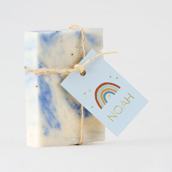 label voor zeep blauw met regenboogje en goudfolie TA1555-2000011-15 1