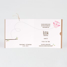 geboortekaartje houtstructuur met label roze uiltje buromac 507031 TA507-031-15 2