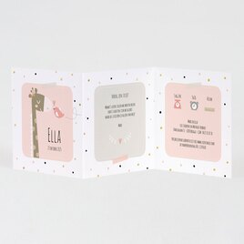 vrolijk roze geboortekaartje drieluik met giraf en confetti buromac 507044 TA507-044-15 2