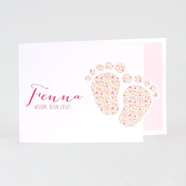 geboortekaartje voetjes met roze bloempjes buromac 507111 TA507-111-15 1