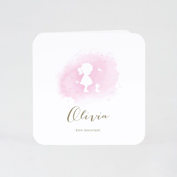 geboortekaartje silhouet meisje in roze aquarel buromac 589045 TA589-045-15 1