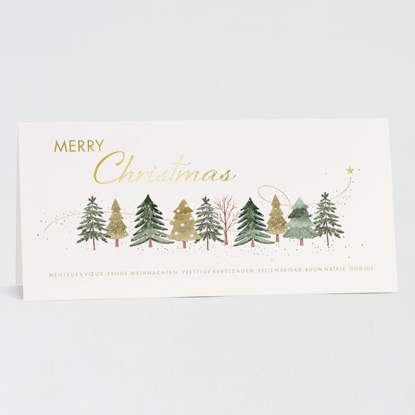 zakelijke kerstkaart met kerstbomen en goudfolie sterretjes TA843-014-15 1