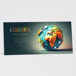 kleurrijke nieuwjaarskaart zakelijk met hoogglans wereldbol en goudfolie TA843-041-15 1